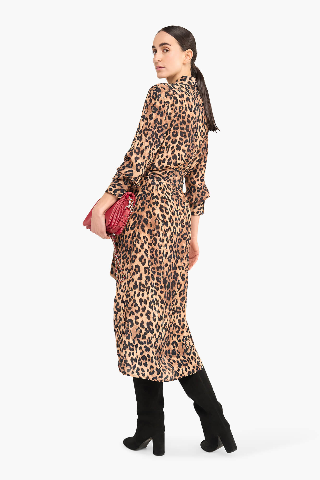 Panterprint jurk lang sale